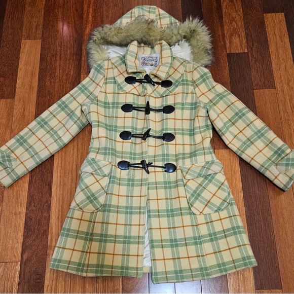 Jackets & Blazers - Plaid Coat with Faux Fur Trim
